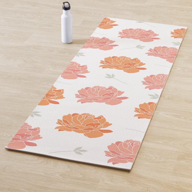 Cute Peach & Orange Peonies Floral Pattern Yoga Mat (In Situ)