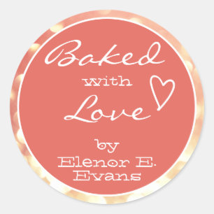Cute Peach Orange Pink Orbs Frame Baked with Love Classic Round Sticker