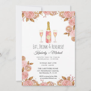 Cute Peach Pink Floral Rehersal Dinner Party Invitation