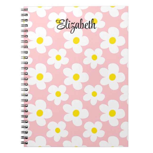 Cute peach retro daisies girly journalling notebook (Front)