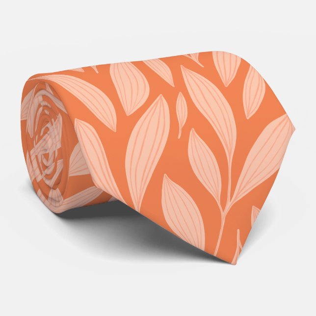 cute peach tropical leaf pattern neck tie (Rolled)