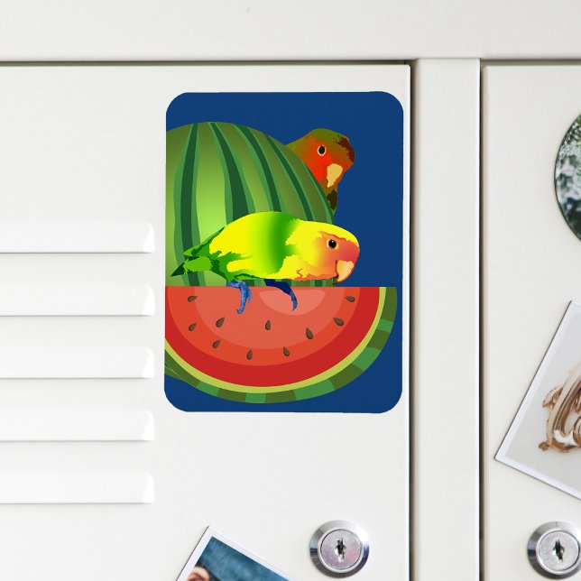 Cute Peachface Lovebirds Summer Watermelon Picnic Magnet (Cute love birds watermelon picnic)