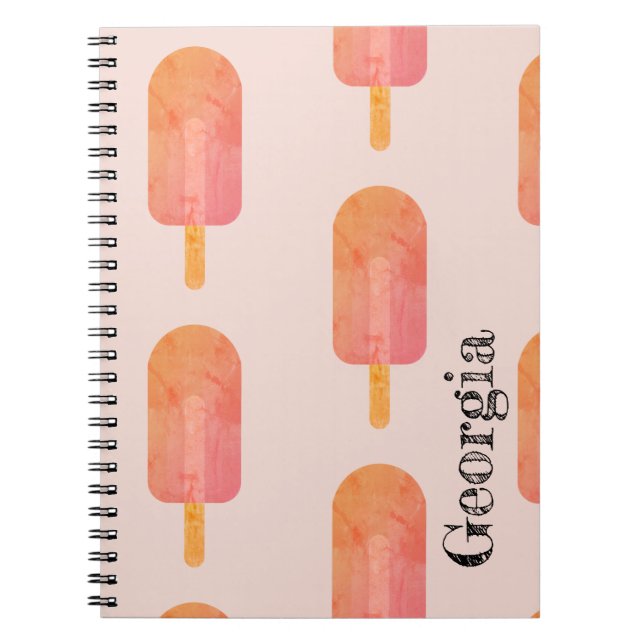 Cute Peachy Orange Popsicle Custom Name Notebook (Front)