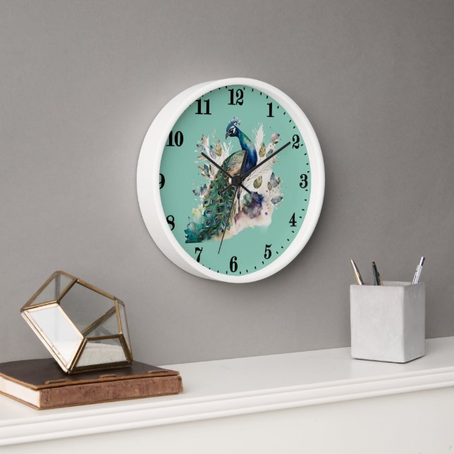 cute peacock bird lovers  clock (Office)
