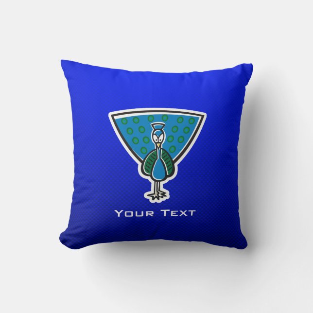 Cute Peacock; Blue Throw Pillow (Front)