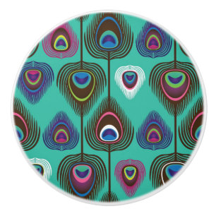 cute peacock feather pattern ceramic knob