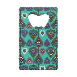 cute peacock feather pattern credit card bottle opener