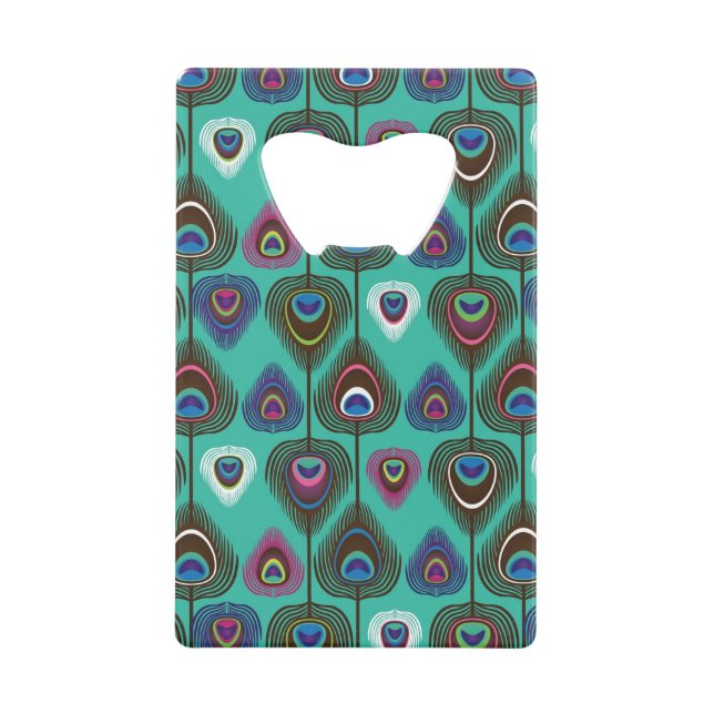 cute peacock feather pattern credit card bottle opener (Front)