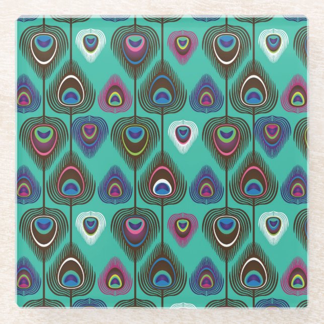 cute peacock feather pattern glass coaster (Front)