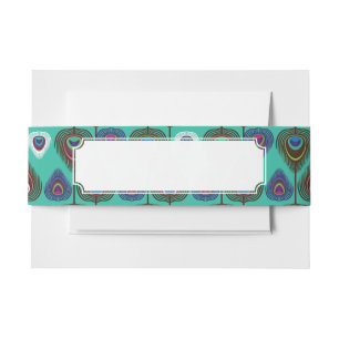 cute peacock feather pattern invitation belly band