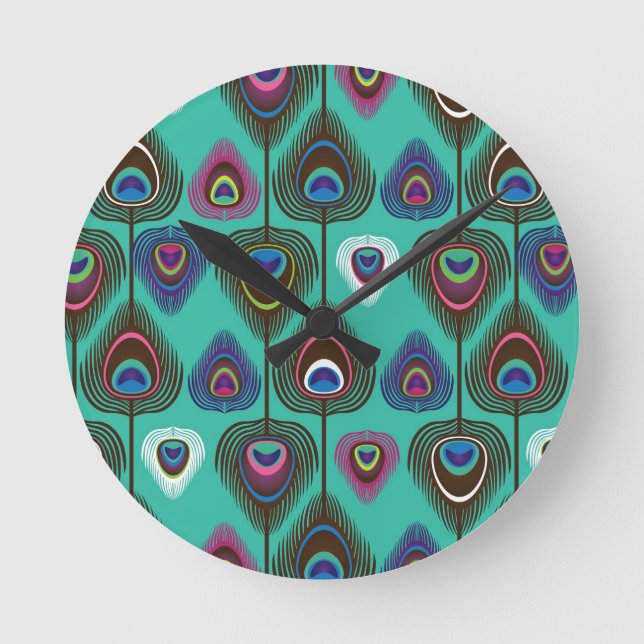 cute peacock feather pattern round clock (Front)