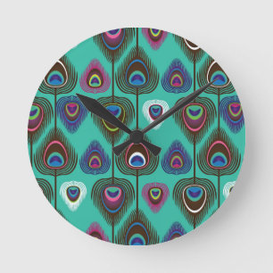 cute peacock feather pattern round clock