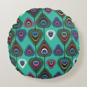 cute peacock feather pattern round pillow
