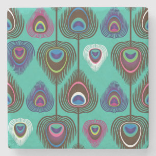 cute peacock feather pattern stone coaster