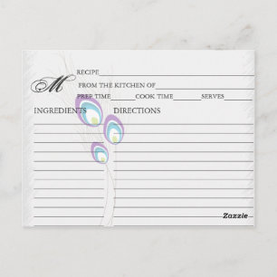 Cute Peacock feather Recipe Cards