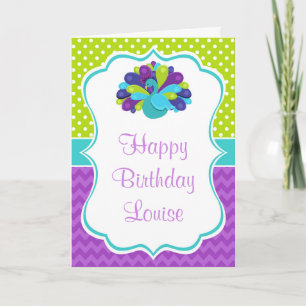 Cute Peacock Green and Purple Birthday  Card