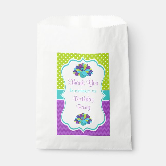 Cute Peacock Green and Purple Favour Bag (Front)