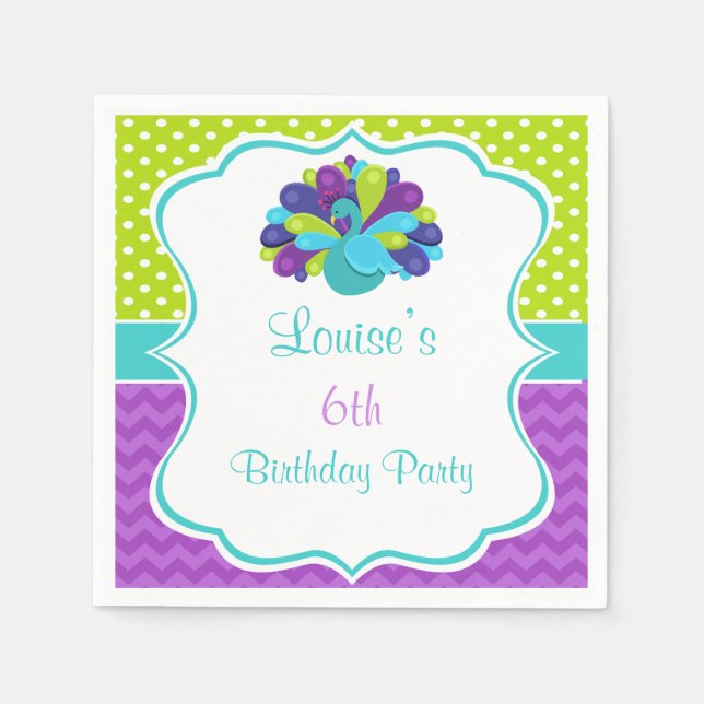 Cute Peacock Green and Purple Napkin (Front)
