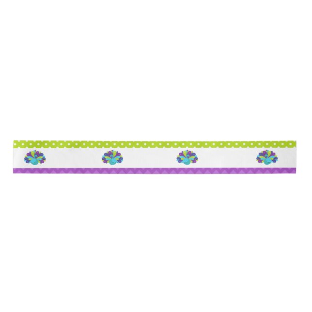 Cute Peacock Green and Purple Satin Ribbon (Front)