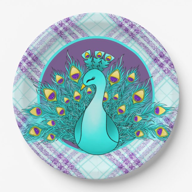 Cute Peacock party tiled Paper Plate (Front)