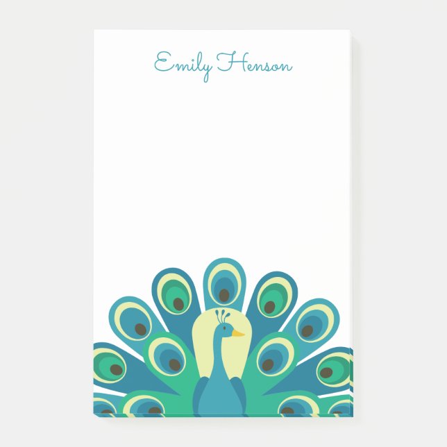 Cute Peacock Personalized Post-it Notepad (Front)