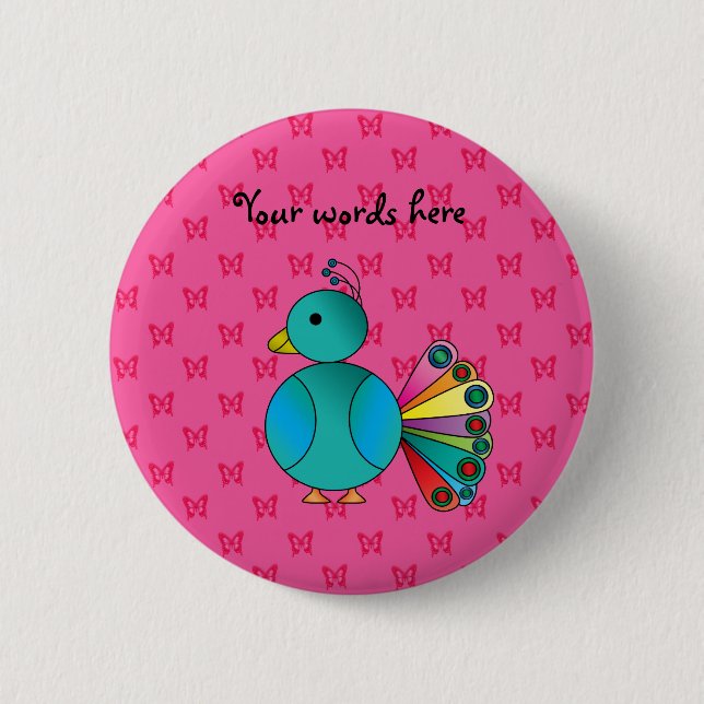 Cute peacock pink butterflies 2 inch round button (Front)