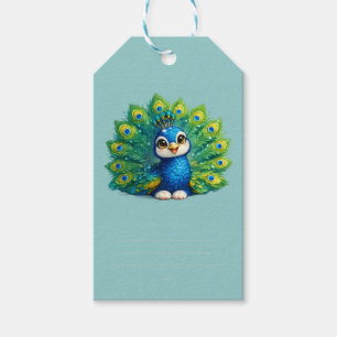 Cute Peacock with Big Eyes Kawaii Bird Design Gift Tags