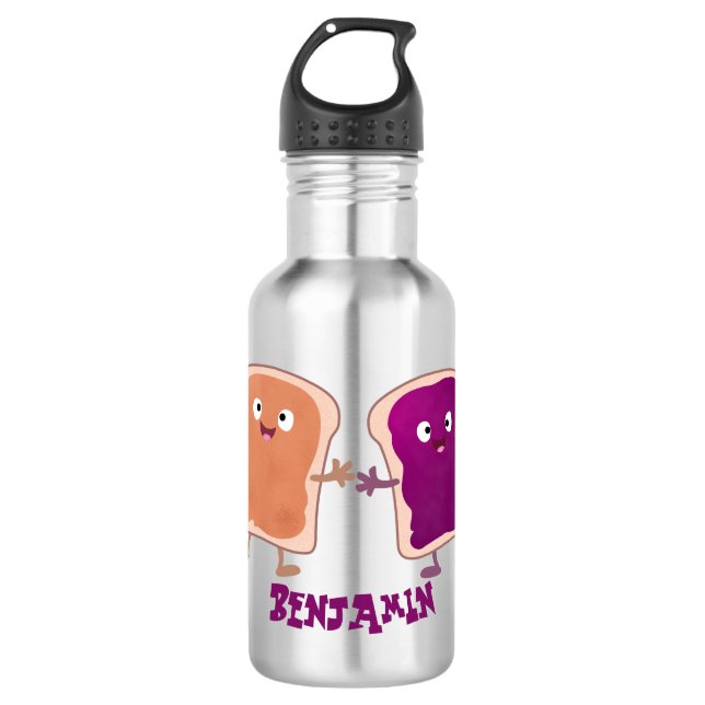 Cute peanut butter and jelly sandwich cartoon 532 ml water bottle (Front)