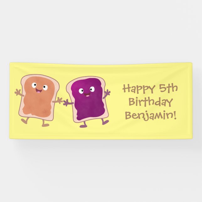Cute peanut butter and jelly sandwich cartoon banner (Horizontal)