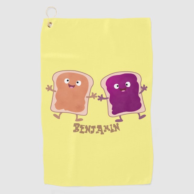 Cute peanut butter and jelly sandwich cartoon golf towel (Front)