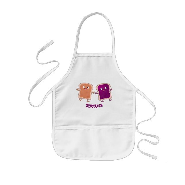Cute peanut butter and jelly sandwich cartoon kids apron (Front)