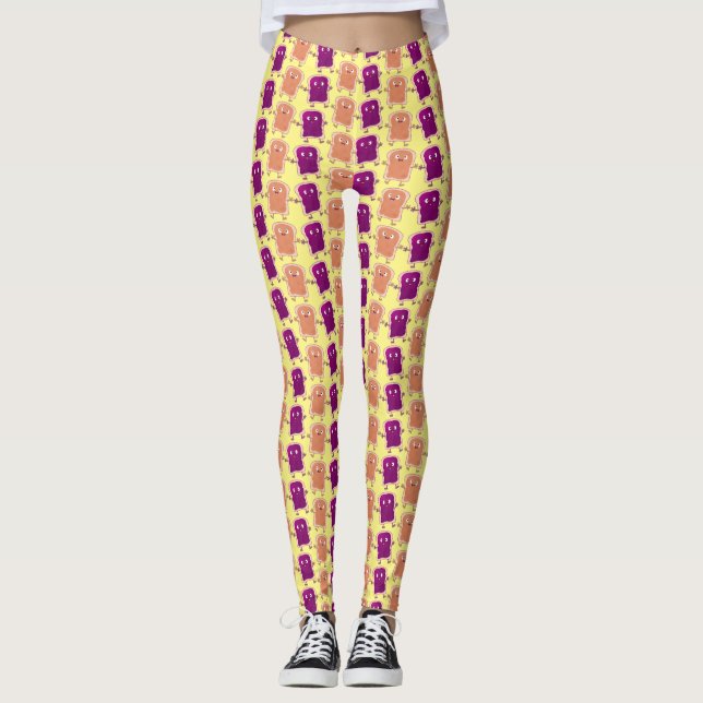 Cute peanut butter and jelly sandwich cartoon  leggings (Front)