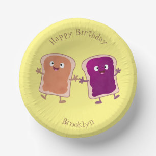 Cute peanut butter and jelly sandwich cartoon paper plate