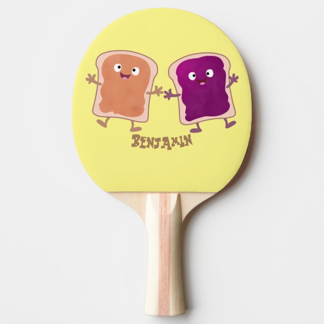 Cute peanut butter and jelly sandwich cartoon ping pong paddle (Front)