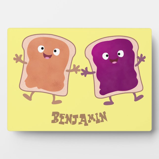 Cute peanut butter and jelly sandwich cartoon  plaque (Front)