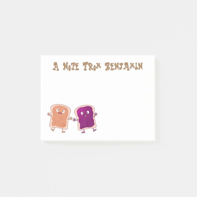 Cute peanut butter and jelly sandwich cartoon post-it notes (Front)