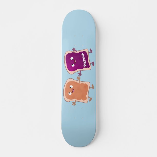 Cute peanut butter and jelly sandwich cartoon skateboard (Front)