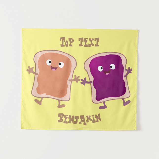 Cute peanut butter and jelly sandwich cartoon tapestry (Front (Horizontal))