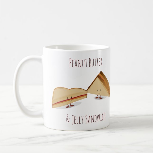 Cute Peanut Butter and Jelly Sandwich Food Coffee Mug (Left)