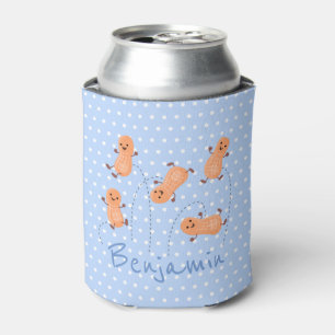 Cute peanut cartoon illustration blue polka dots can cooler