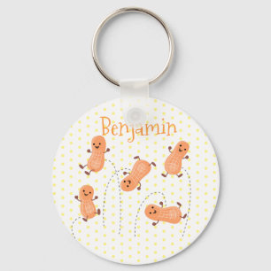 Cute peanut cartoon illustration yellow polka dots keychain