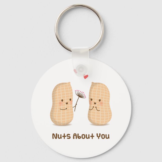 Cute Peanuts Nuts About You Pun Love Humour Keychain (Front)