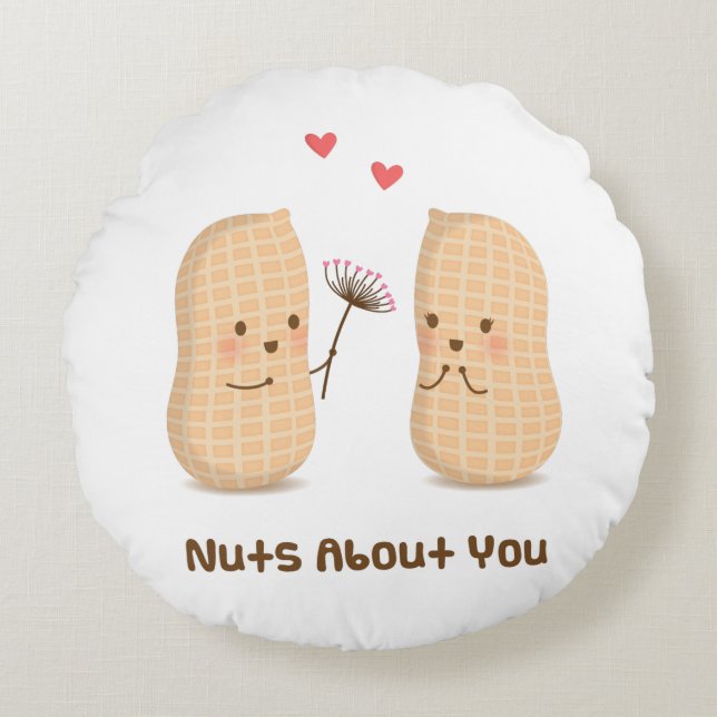 Cute Peanuts Nuts About You Pun Love Humour Round Pillow (Front)