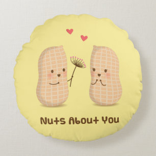 Cute Peanuts Nuts About You Pun Love Humour Round Pillow