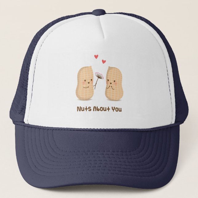 Cute Peanuts Nuts About You Pun Love Humour Trucker Hat (Front)