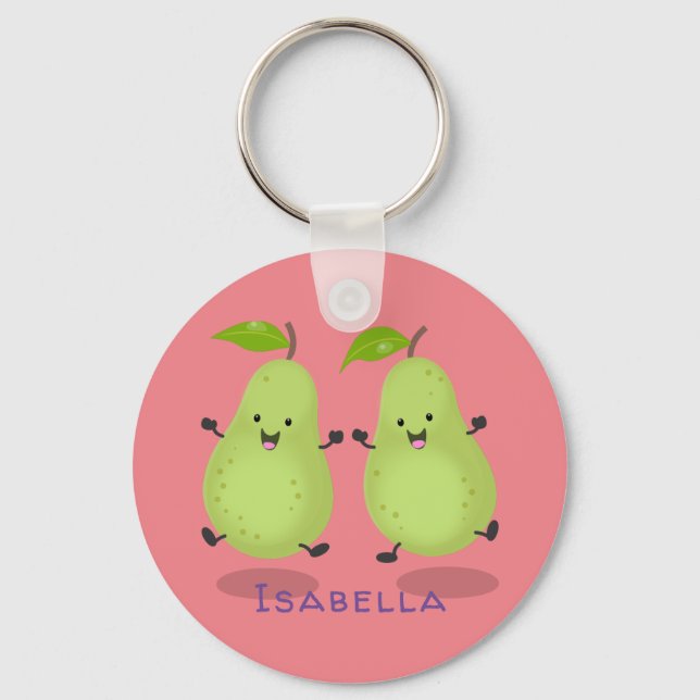 Cute pear pair cartoon illustration keychain (Front)