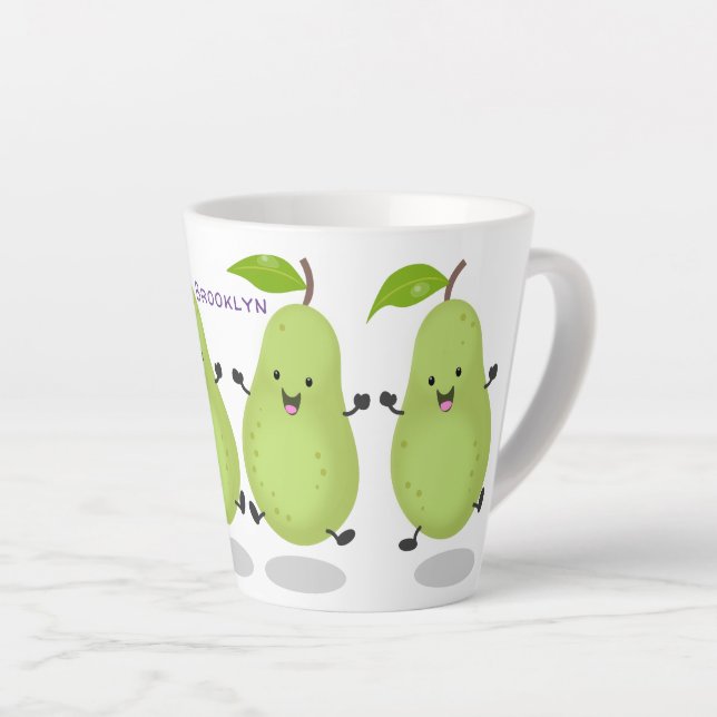 Cute pear pair cartoon illustration latte mug (Right Angle)