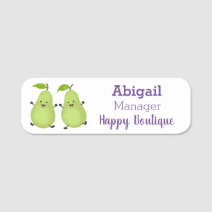 Cute pear pair cartoon illustration  name tag
