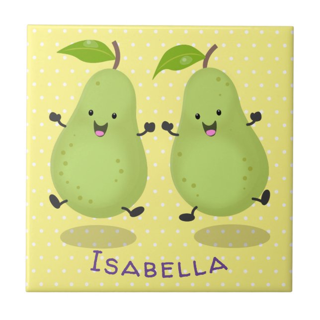 Cute pear pair cartoon illustration tile (Front)