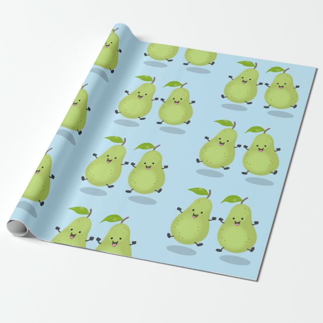 Cute pear pair cartoon illustration wrapping paper (Unrolled)